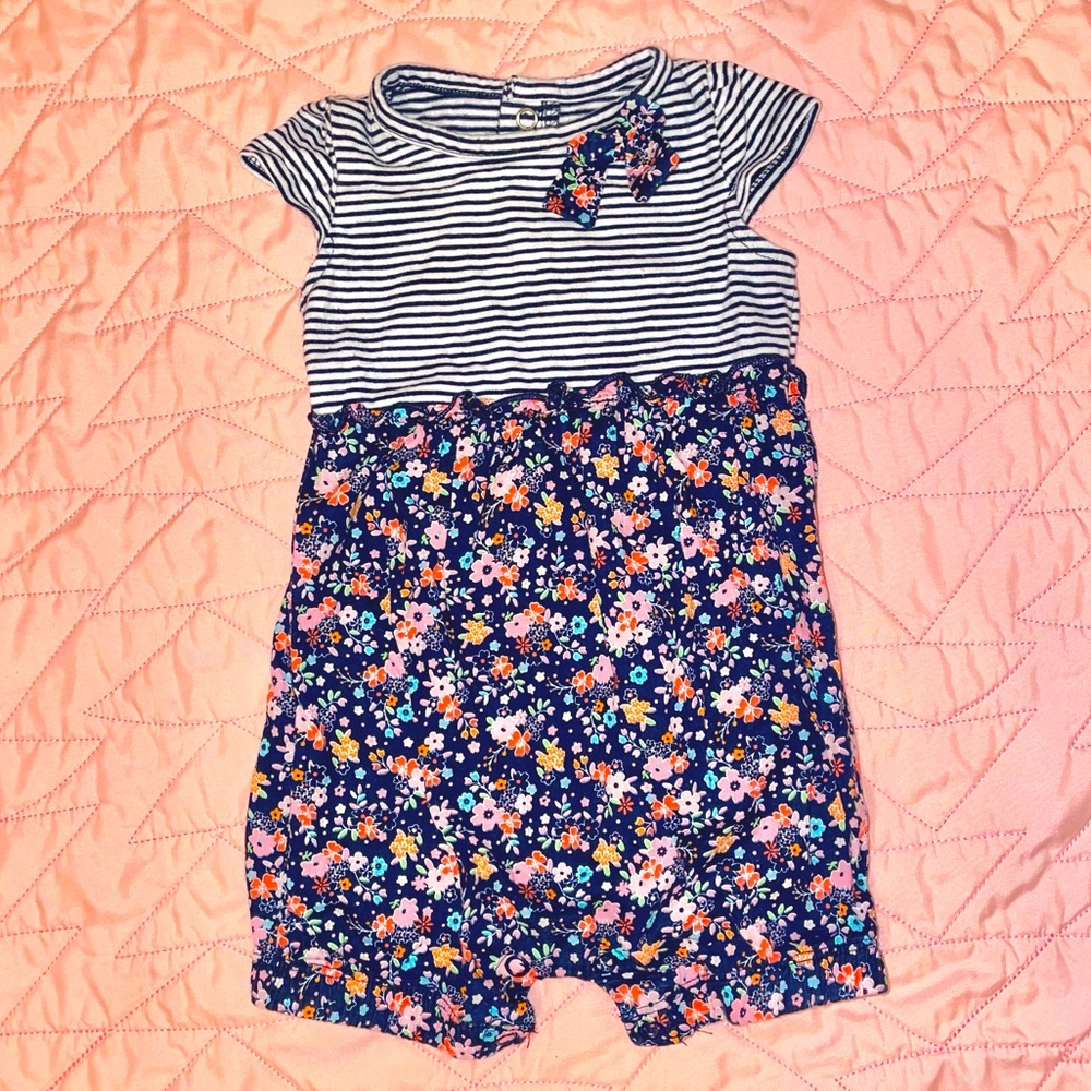 Carter’s Baby Girl Romper - 6 Months - Floral & Blue/White Stripes